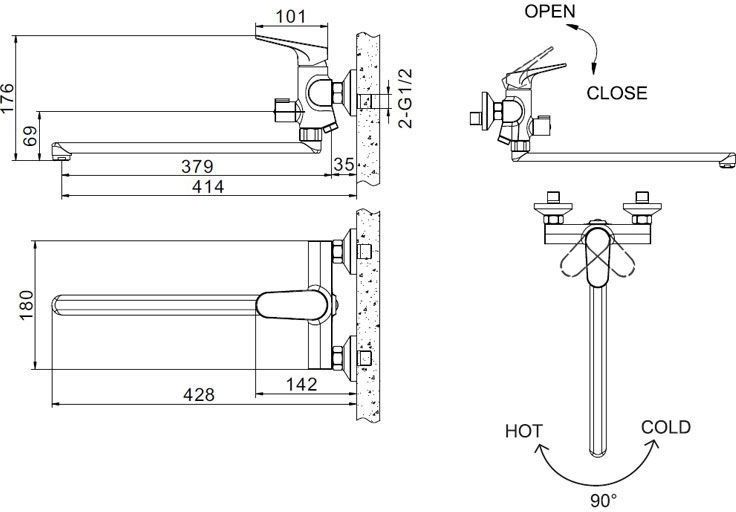 Смеситель Bravat Eler F6191238CP-01L-RUS для ванны с душем , изображение 2