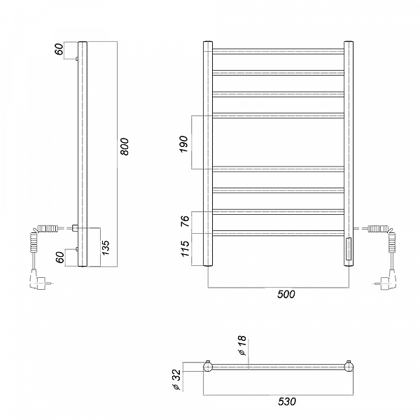 Полотенцесушитель электрический Domoterm Медея П8 50x90 , изображение 3