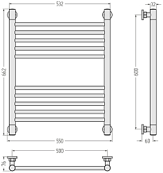 Фото Полотенцесушитель водяной Сунержа Богема+ прямая 60x50 без покрытия