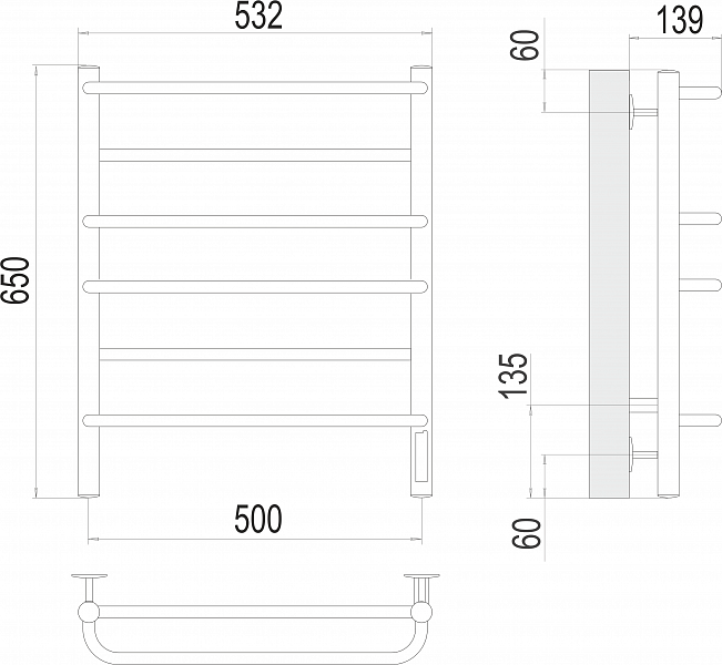 Полотенцесушитель электрический Terminus Евромикс П6 50х65 , изображение 3