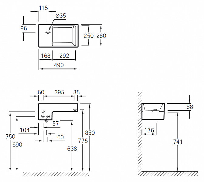 Рукомойник Jacob Delafon Terrace EGA012 49 см , изображение 6