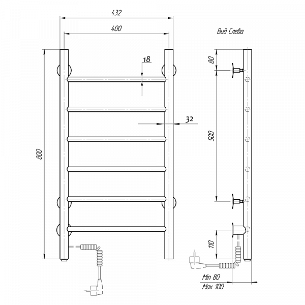 Полотенцесушитель электрический Domoterm Аврора 40x80 L , изображение 4