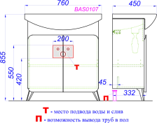 Тумба с раковиной Aqwella Basic 75 дуб золотой , изображение 6