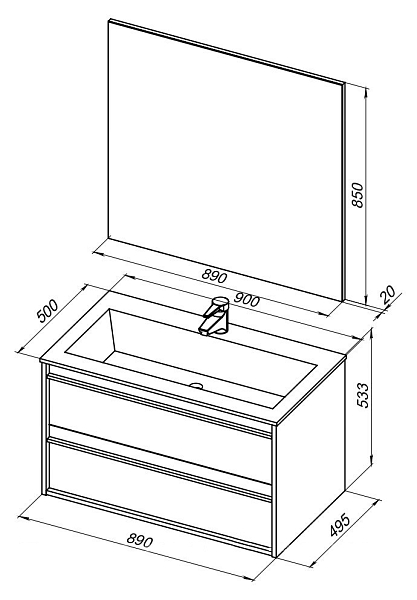 Мебель для ванной Aquanet Lino 90 белый матовый , изображение 11
