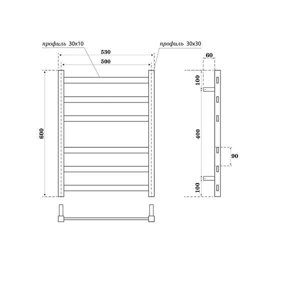 Полотенцесушитель водяной Point Меркурий П6 50x60 хром , изображение 3