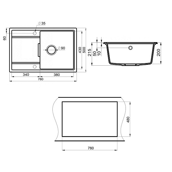 Мойка кухонная Point Лаура 78 PN3005W белая , изображение 3