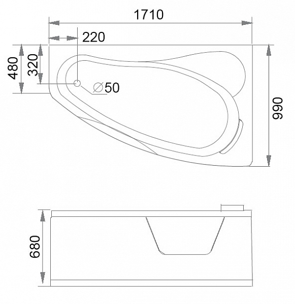 Акриловая ванна Gemy G9046 II K R 170х100 , изображение 4