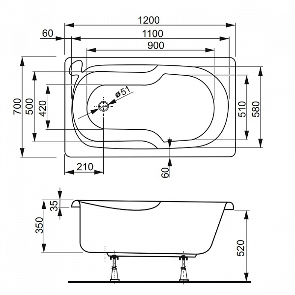Акриловая ванна Vagnerplast Nike 120х70 , изображение 7