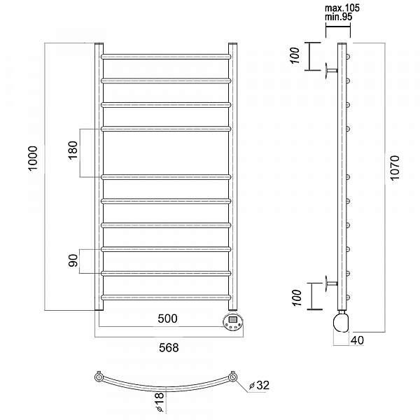 Полотенцесушитель электрический Domoterm Калипсо 50x100 R хром , изображение 4