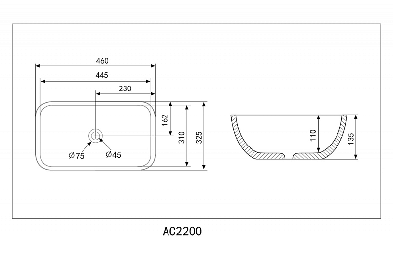 Раковина Abber Rechteck AC2200MG 45 см , изображение 5