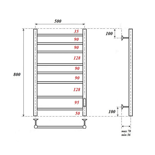 Полотенцесушитель электрический Point Аврора П8 80х50 черный , изображение 3