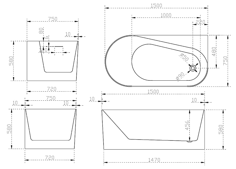 Акриловая ванна Abber AB9496-1.5 R 150x75 R , изображение 6