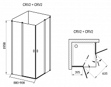 Дверь для душевого уголка Ravak CRV2-90 Transparent, профиль блестящий , изображение 3