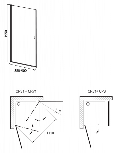 Дверь для душевого уголка Ravak CRV1-90 Transparent, профиль блестящий , изображение 5