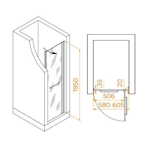 Душевая дверь RGW Passage PA-103В 60 см профиль черный, стекло прозрачное , изображение 2