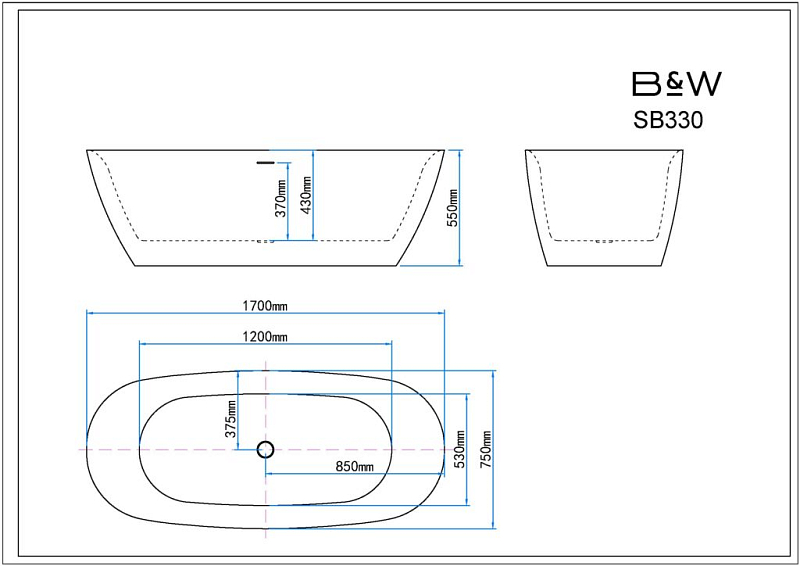 Акриловая ванна Black&White Swan SB330 170x75 Grey , изображение 5