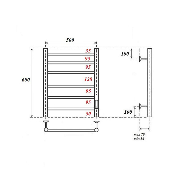 Полотенцесушитель электрический Point Аврора П6 60х50 черный , изображение 3