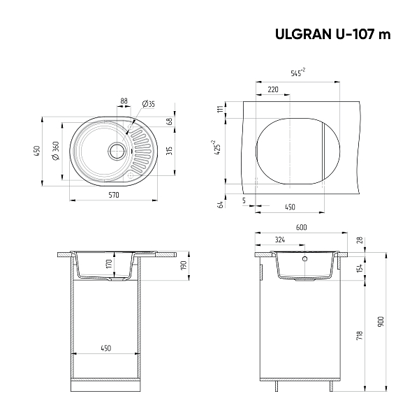 Мойка кухонная Ulgran U-107M-308 черный , изображение 2