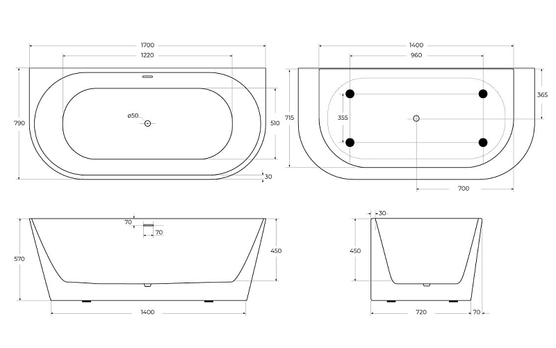 Акриловая ванна BelBagno BB710-1700-800 170x80 , изображение 7