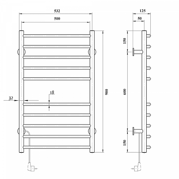 Полотенцесушитель электрический Domoterm Аврора 50x90 L , изображение 4