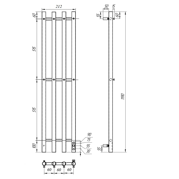 Полотенцесушитель электрический Point Деметра П3 18x120 черный , изображение 5