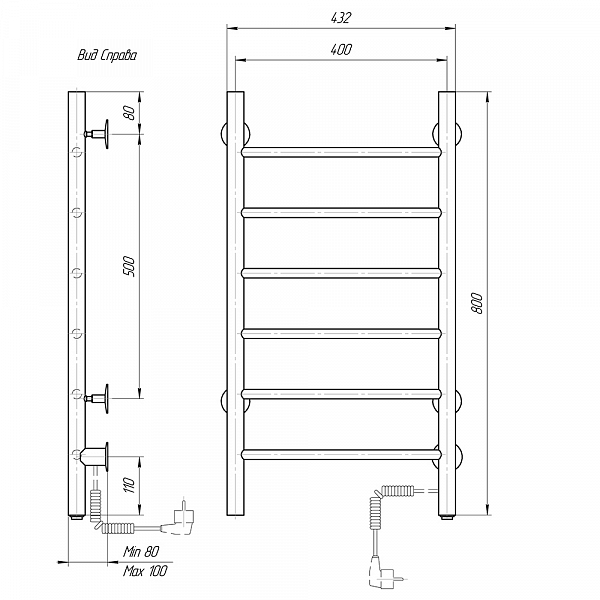 Полотенцесушитель электрический Domoterm Аврора 40х80 R , изображение 4