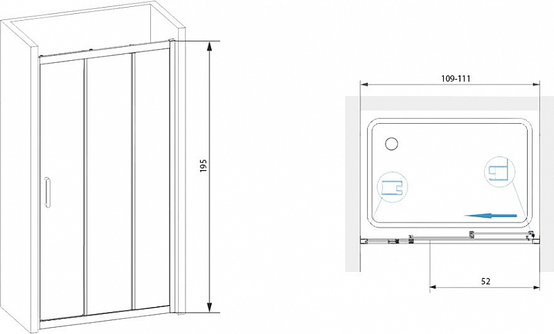 Душевая дверь в нишу RGW Passage PA-13 110 см , изображение 3