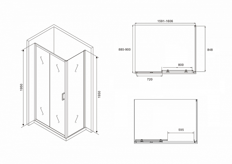 Душевой уголок Abber Schwarzer Diamant AG30160B-S90B 160x90 , изображение 5