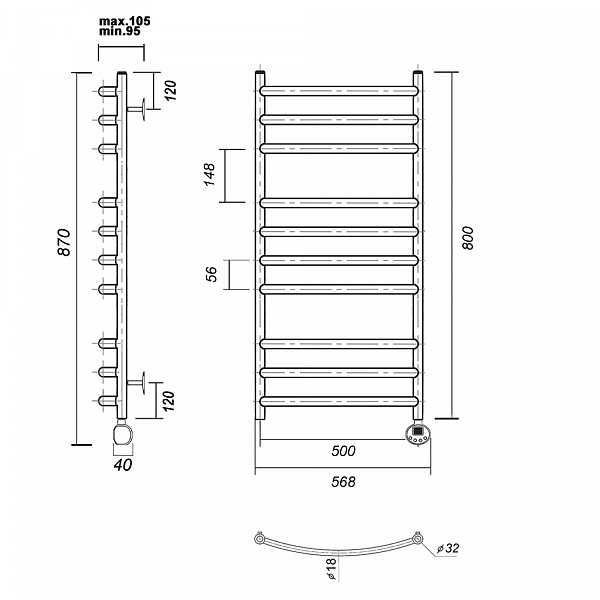 Полотенцесушитель электрический Domoterm Калипсо 50x80 R черный , изображение 4