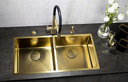 Мойка кухонная Omoikiri Taki 86-2-U/IF-LG светлое золото , изображение 2