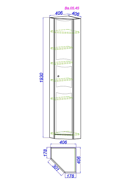 Шкаф-пенал Aqwella Барселона 45 угловой, без зеркала , изображение 2