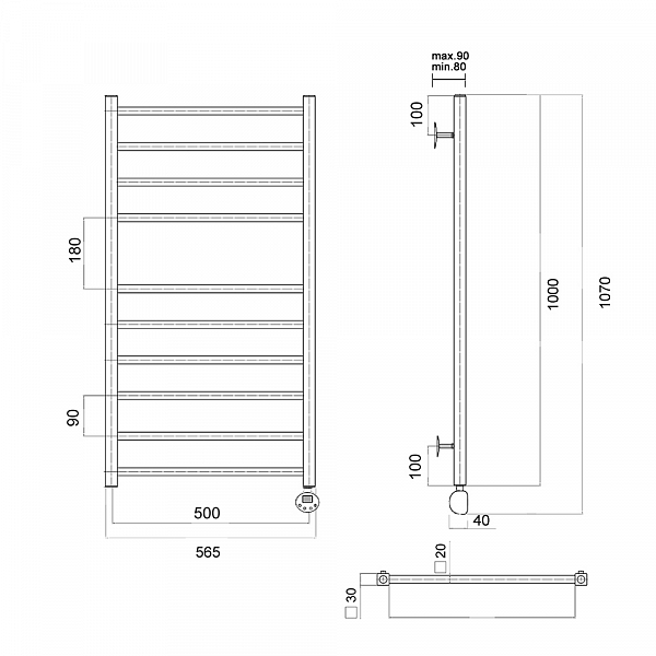 Полотенцесушитель электрический Domoterm Квадро П10 50х100 R хром , изображение 3