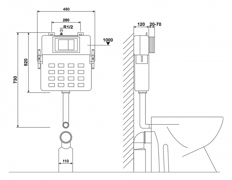 Смывной бачок скрытого монтажа Abber AC0104 для приставного унитаза , изображение 3