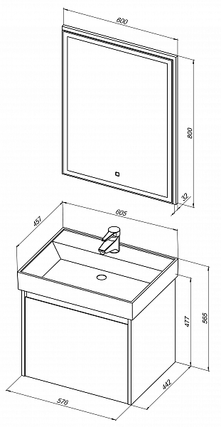 Мебель для ванной Aquanet Nova Lite 60 дуб рошелье 1 ящик , изображение 12