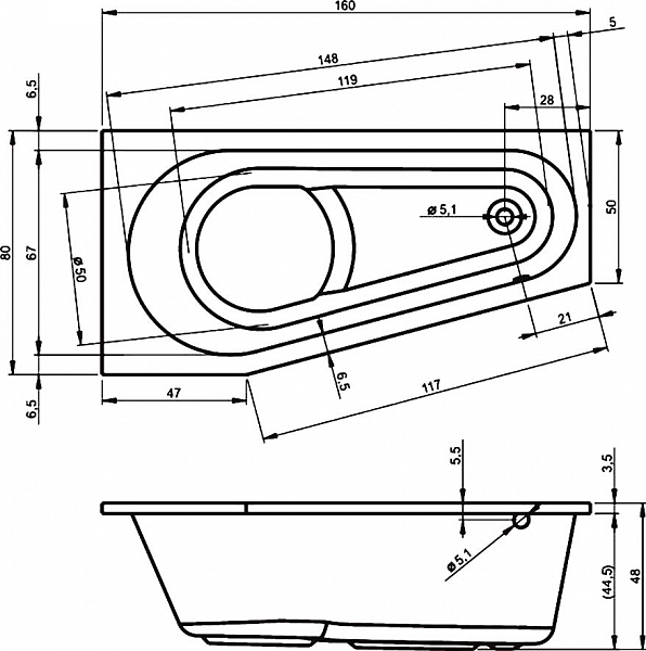 Акриловая ванна Riho Delta 160x80 R , изображение 11