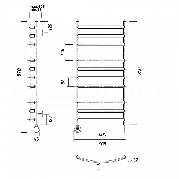 Полотенцесушитель электрический Domoterm Калипсо 50x80 L черный , изображение 4