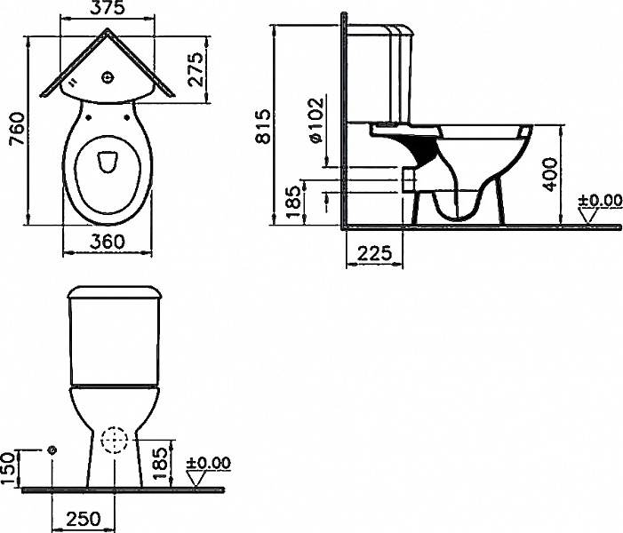 Унитаз-компакт Vitra Arkitekt 9754B003-7200 , изображение 3