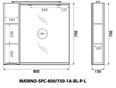 Зеркало-шкаф BelBagno Marino SPC-800/750-1A-BL-P-L левый , изображение 14