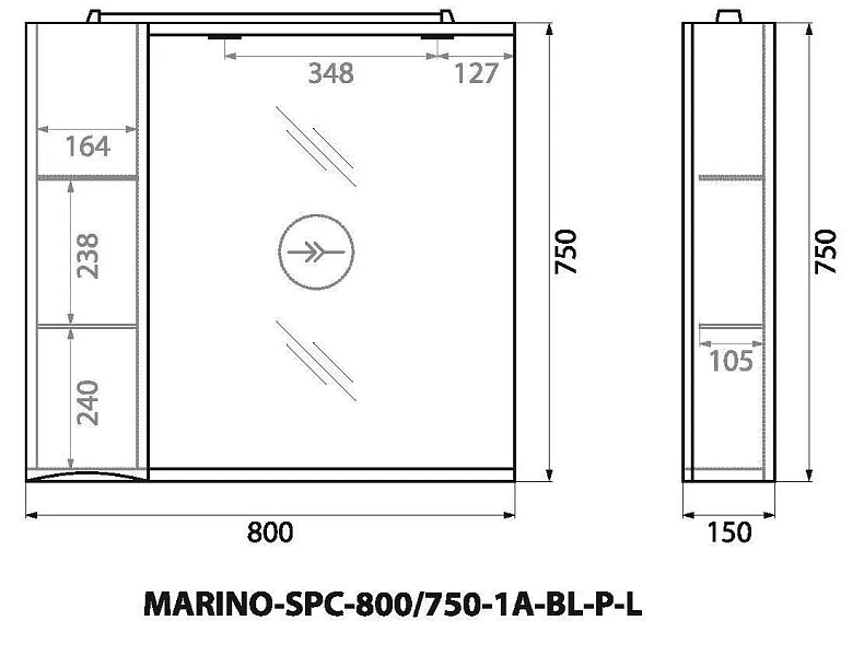 Зеркало-шкаф BelBagno Marino SPC-800/750-1A-BL-P-L левый , изображение 14