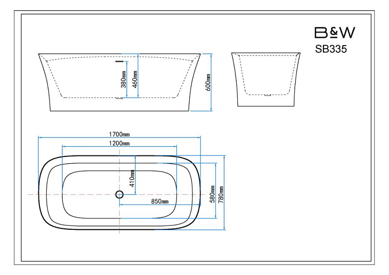 Акриловая ванна Black&White Swan SB335 170x78 , изображение 3