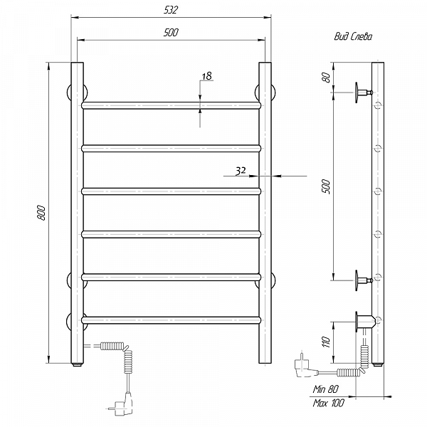 Полотенцесушитель электрический Domoterm Классик 50x80 L , изображение 4