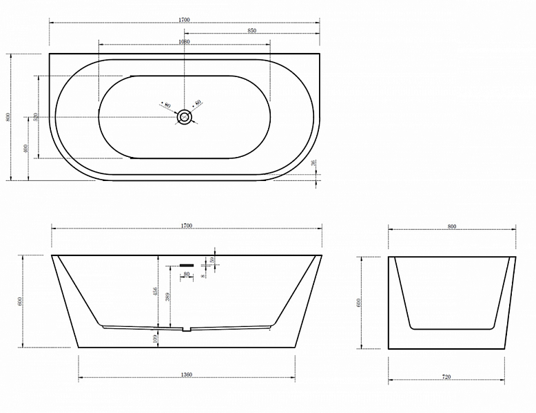 Акриловая ванна Abber AB9216-1.7DB 170х80 , изображение 5