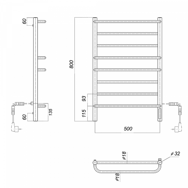 Полотенцесушитель электрический Domoterm Орфей П8 50x80 R , изображение 3