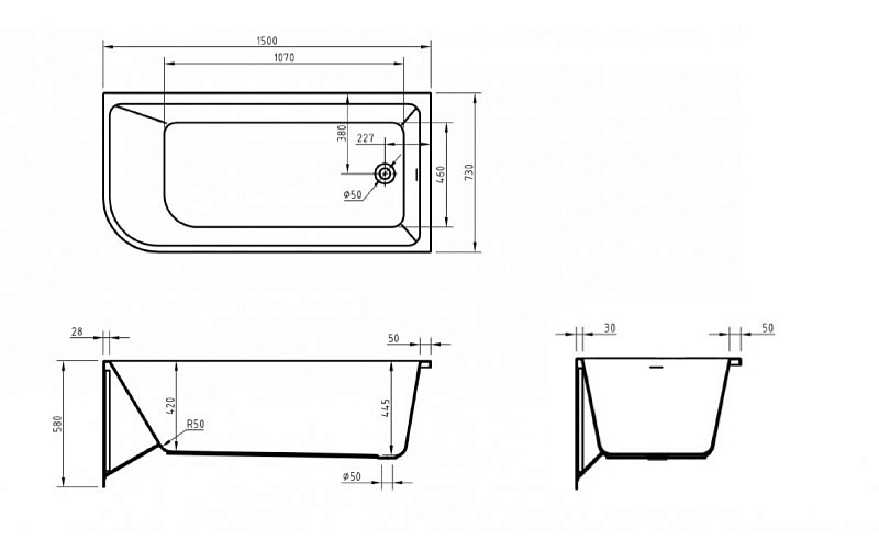 Акриловая ванна BelBagno BB712-1500-730-R 150x75 , изображение 8