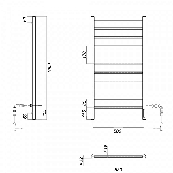 Полотенцесушитель электрический Domoterm Медея П10 50x100 , изображение 4