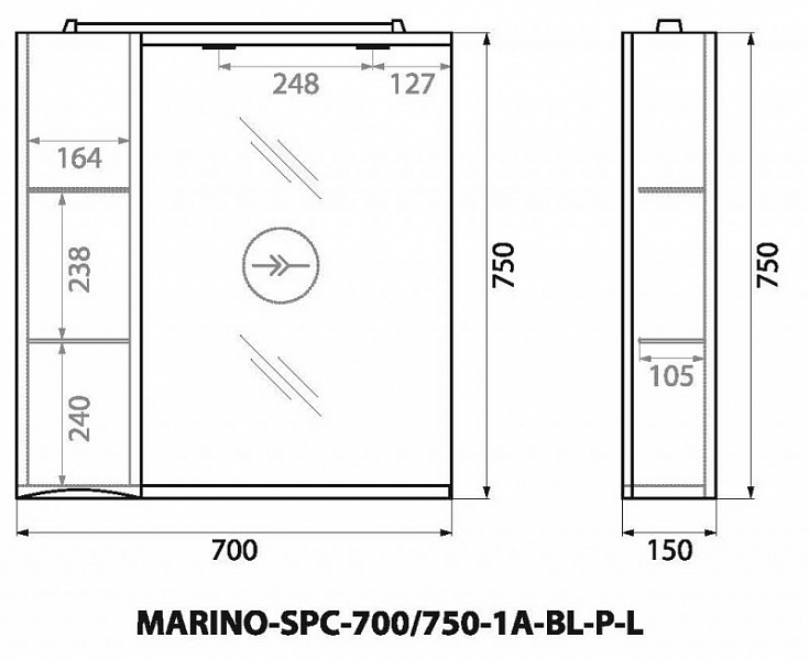 Зеркало-шкаф BelBagno Marino SPC-700/750-1A-BL-P-L левый , изображение 14