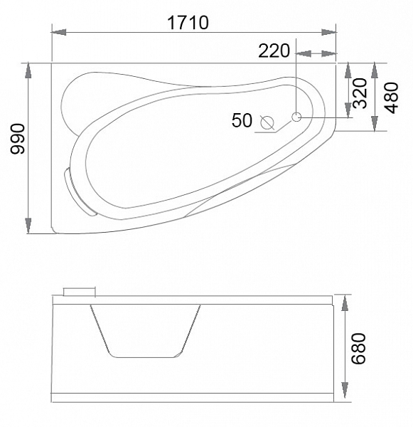 Акриловая ванна Gemy G9046 II K L 170х100 , изображение 4