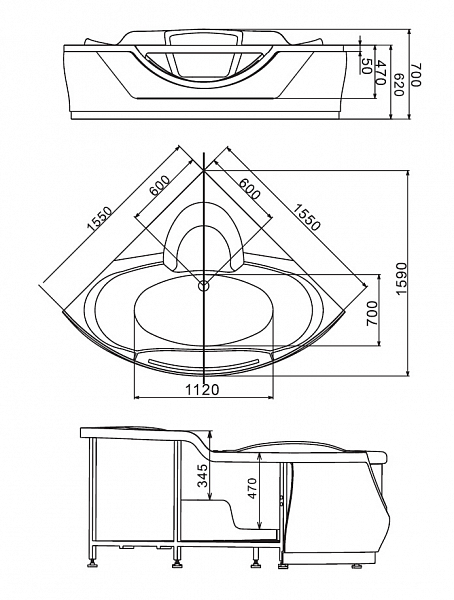 Акриловая ванна Gemy G9025 II B 155х155 , изображение 4