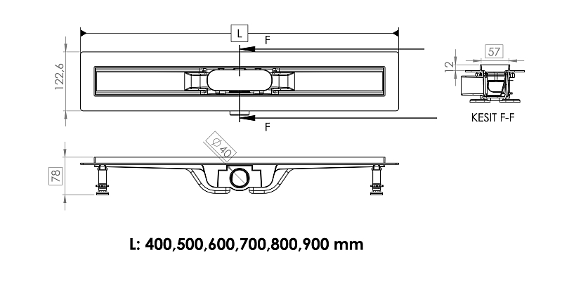 Душевой лоток Timo Smart Plus Strip SMP-SG70-LS40(DRY) с решеткой 70 см, изображение 2