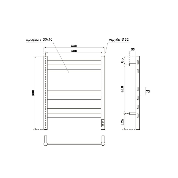 Полотенцесушитель электрический Point Селена П6 50x60 черный , изображение 3